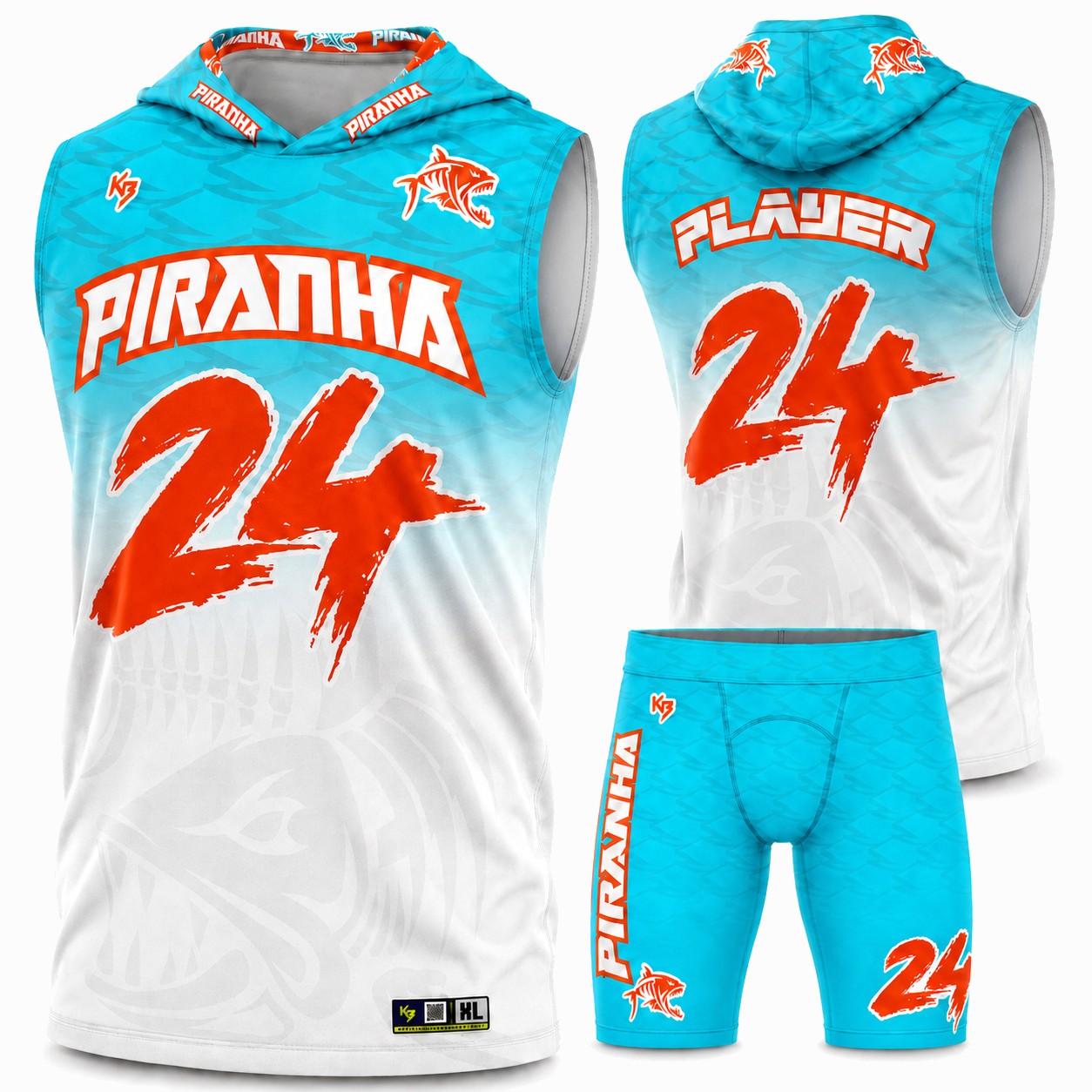 Custom Flag Football Uniforms / Teal & Orange Piranha