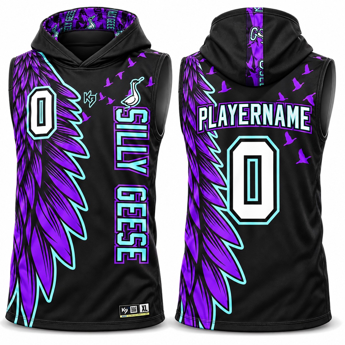 Custom Flag Football Jerseys | Black & Purple Silly Geese