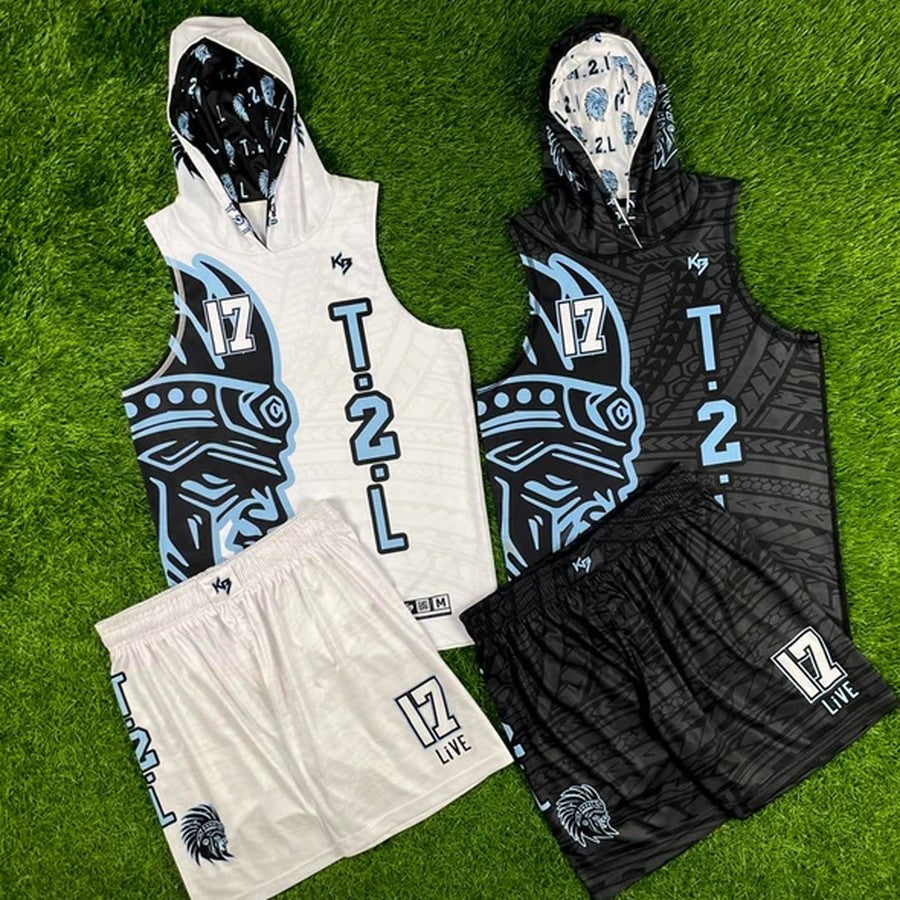 Custom Flag Football Uniforms | Black & Ice Blue T2L Warriors