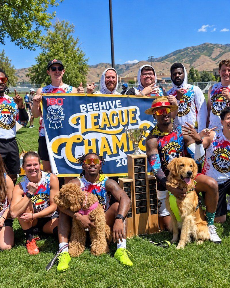 Team wearing a custom KitBeast flag football jersey on the field