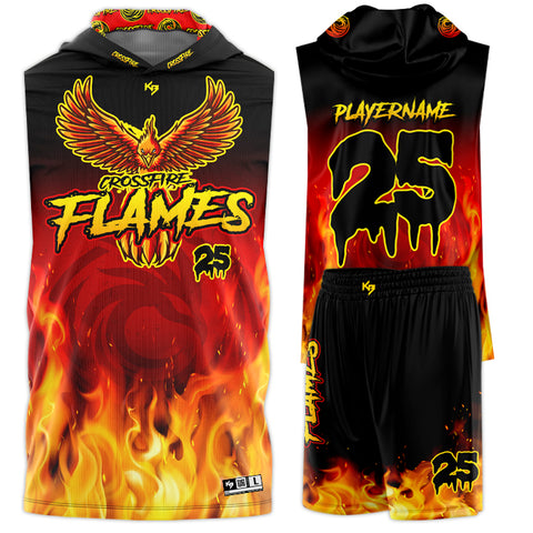 Cross Fire Flames Hooded Drifit 7v7 Custom Flag Football Uniforms