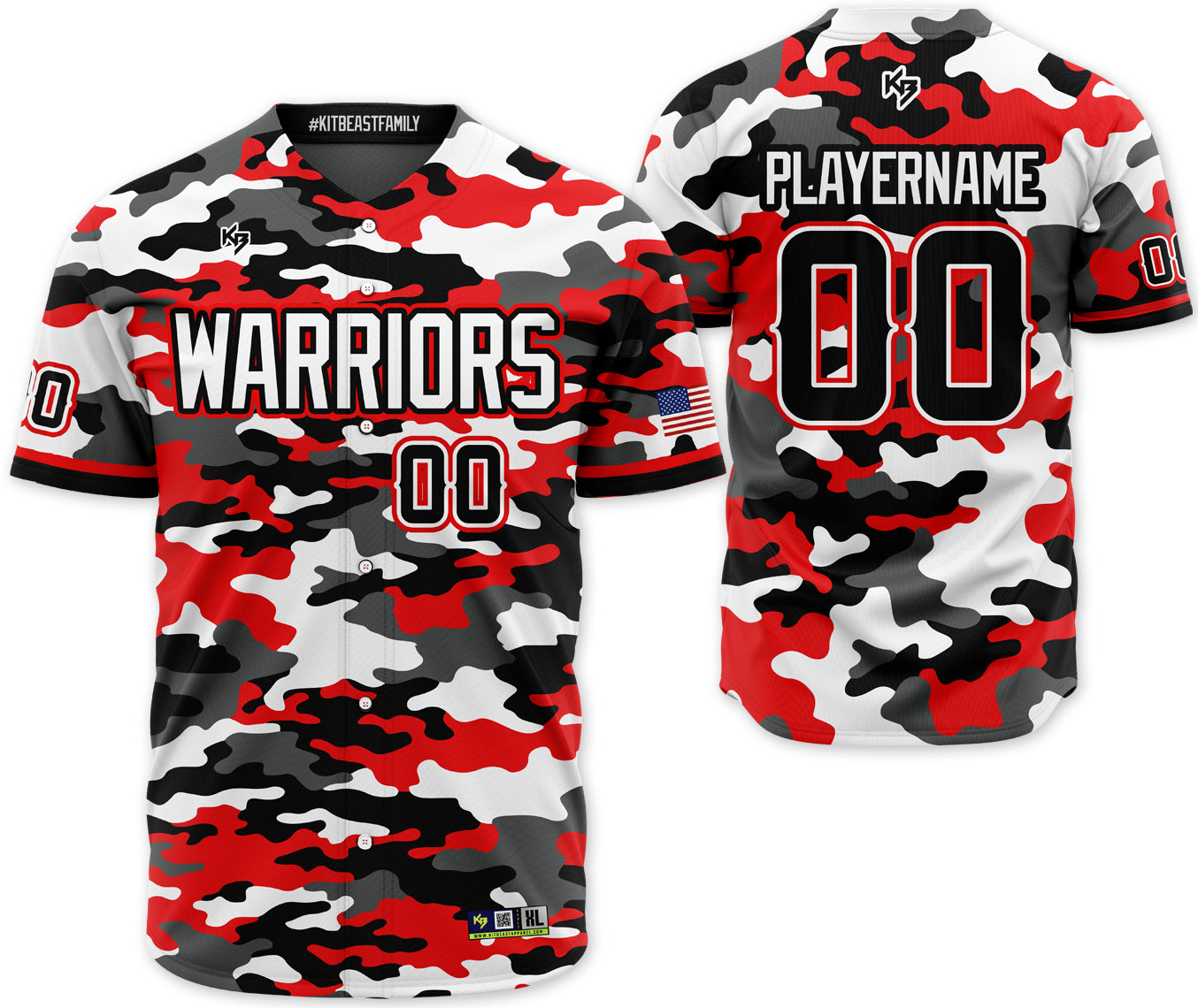  Custom Baseball Jersey with Camouflage, Red Camo