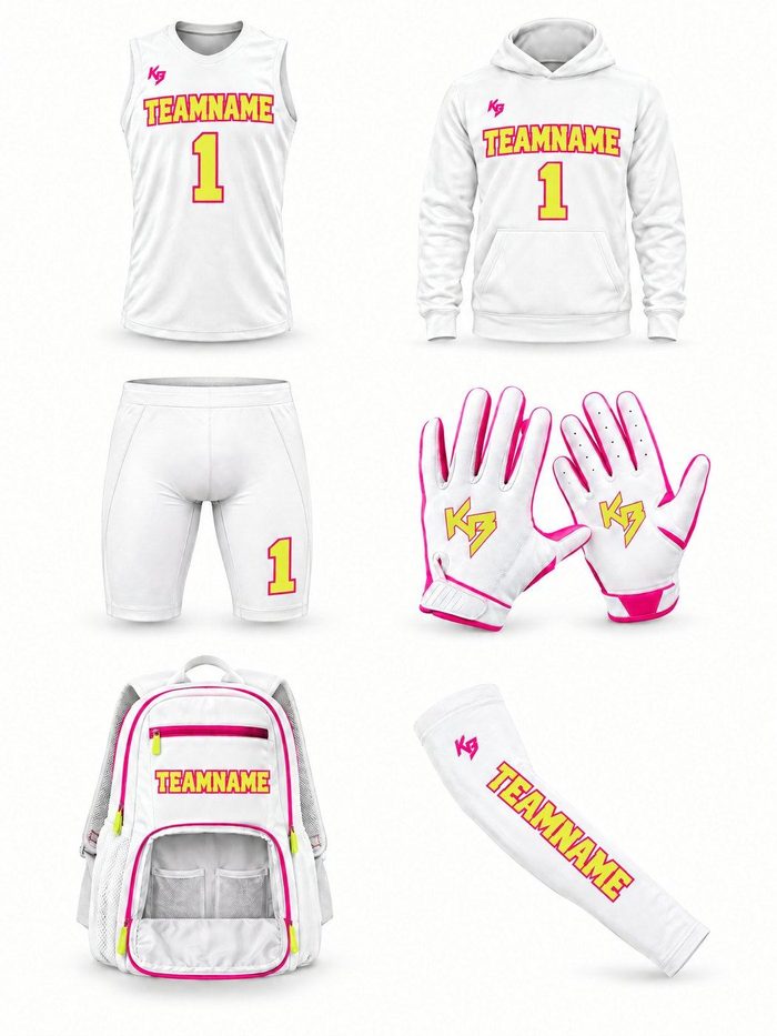 Gold Package: Home jersey, 1 pair of shorts, 1 pair of gloves, Arm sleeve, Backpack, Hoodie