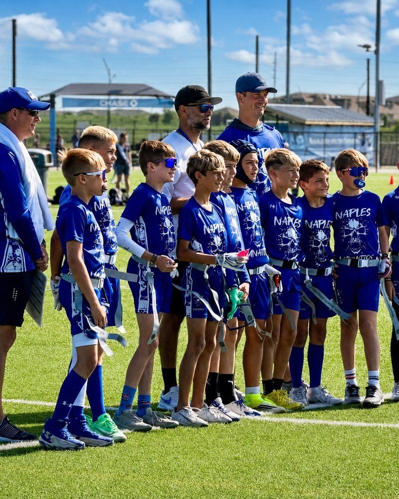 Team wearing a custom KitBeast flag football jersey on the field