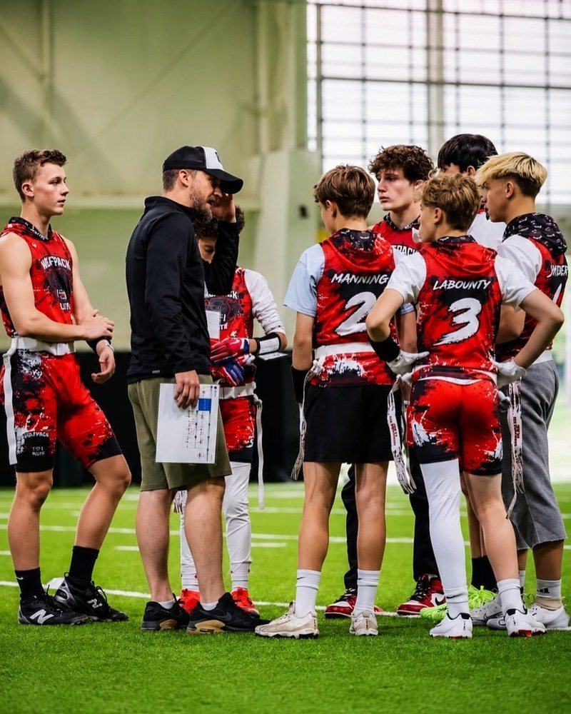 Team wearing a custom KitBeast flag football jersey on the field