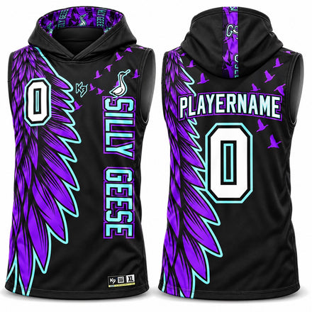Custom Flag Football Jerseys / Black & Purple Silly Geese
