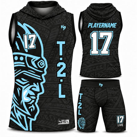 Custom Flag Football Uniforms / Black & Ice Blue T2L Warriors